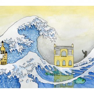 Aquarelle "2063" d’après Hokusai - Dunkerque sous les eaux...